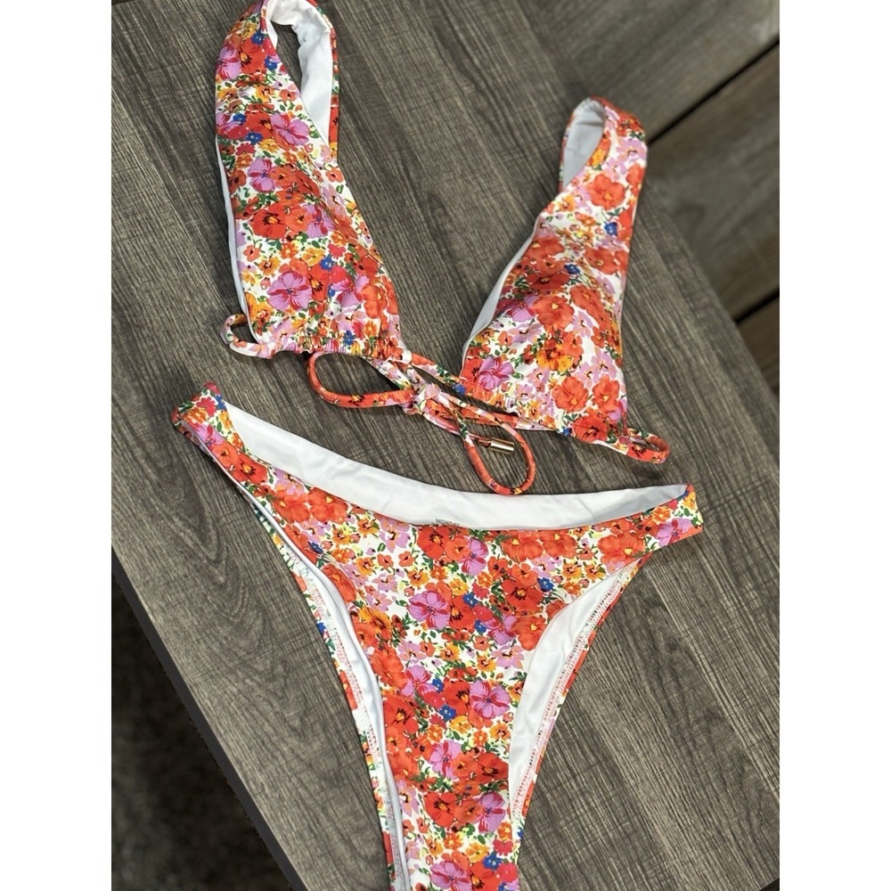 Monday Swimwear Floral Bikini Set Small Plunge Bralette High Waist Cheeky